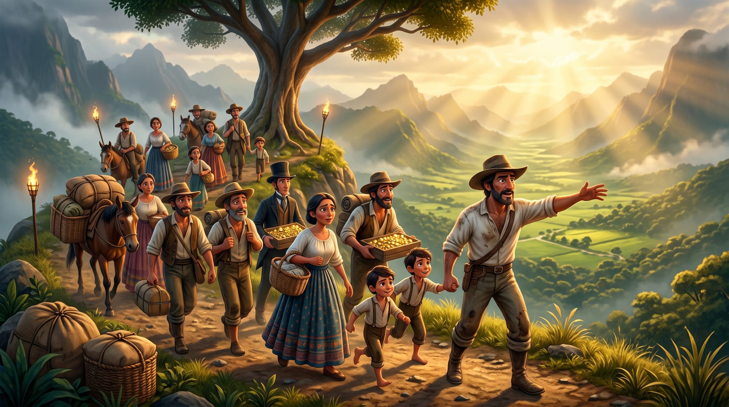 Las familias campesinas que Matías Sandoval y José María Alfaro guiaron por los caminos de la hacienda hacia el valle de los Palmares.